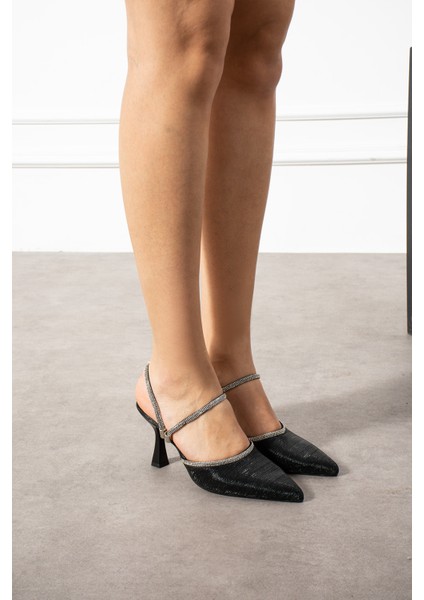 Siyah Taş Detaylı Topuklu Kadın Abiye Ayakkabı modelleri