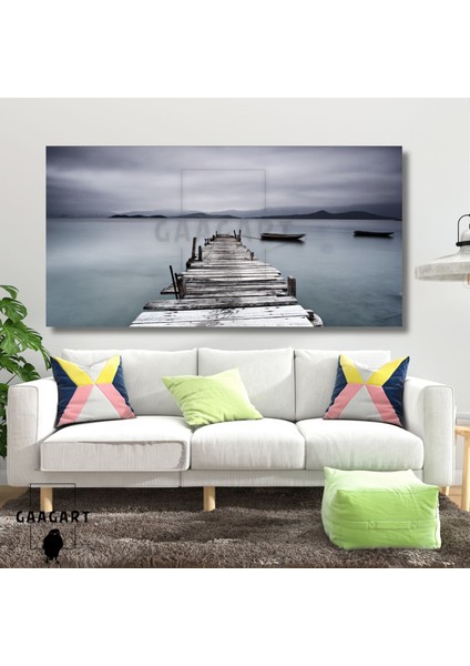 Panoramik Kanvas Duvar Tablosu Gri Iskele Manzarası