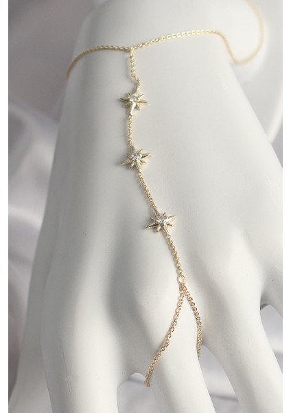 Zarif Kadın Için Golden Pirinç Zirkonlu Yıldız Model Şahmeran