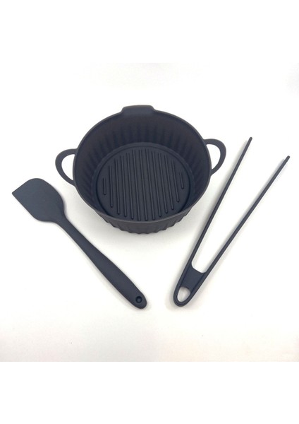 3 Parça Antrasit Silikon Air Fryer Pişirme Seti Maşa Air Fryer Pişirme Kabı Haznesi Spatula modelleri
