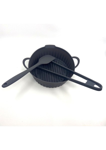 3 Parça Antrasit Silikon Air Fryer Pişirme Seti Maşa Air Fryer Pişirme Kabı Haznesi Spatula fırsatları
