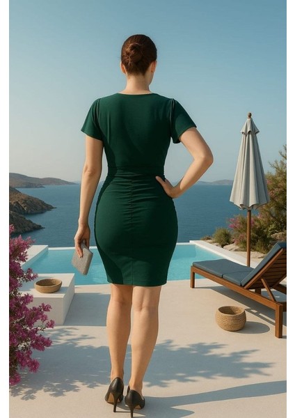 Kadın Sandy Kumaş V Yaka Mini Boy Elbise Akdenizpos Yeni