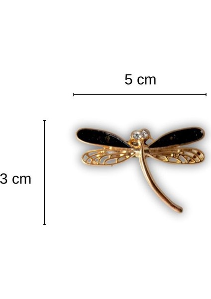 Siyah Mineli Gold Metal Yusufçuk Broş
