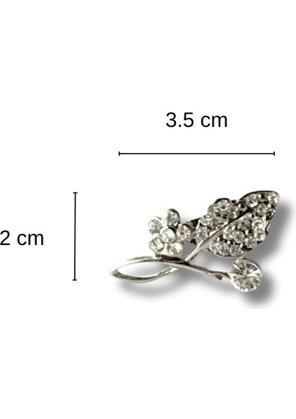 Metal Taşlı Çiçek ve Yaprak Detaylı Broş