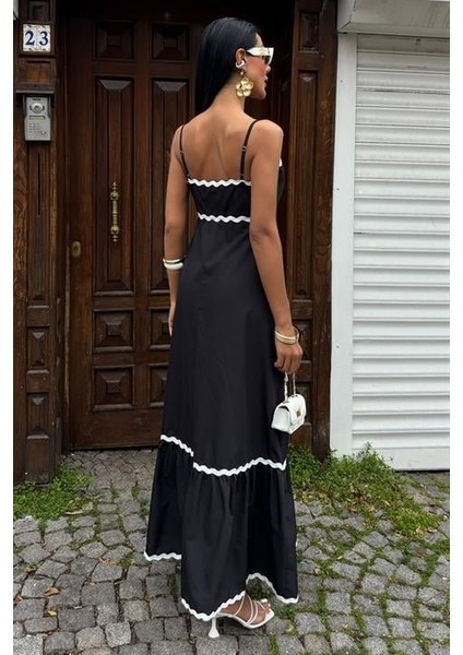 Dalgalı Şerit Detay Askılı Poplin Elbise 2876 Yeni!!!