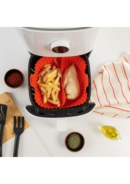 Bömeli Silikon Airfryer Pişirme Kabı Bpa Free. Kırmızı