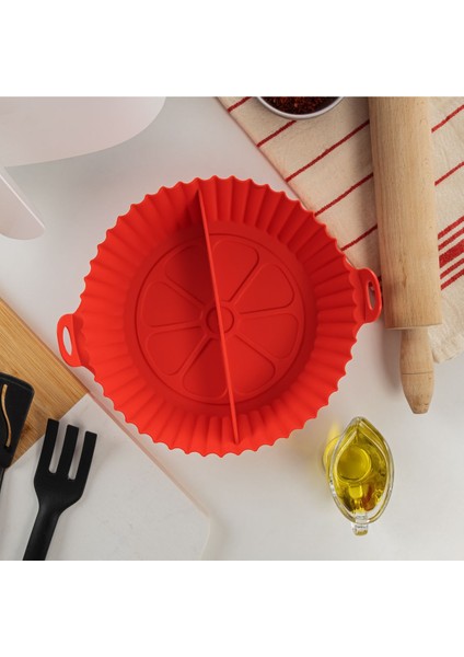 Bömeli Silikon Airfryer Pişirme Kabı Bpa Free. Kırmızı modelleri
