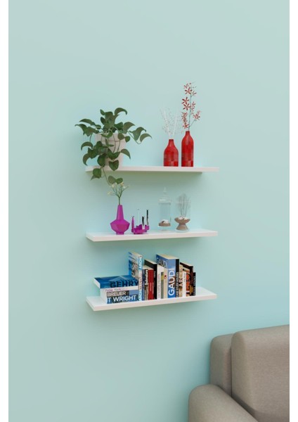 3g Tasarım Dekoratif Duvar Rafı, Uçan Raf Gizli Bağlantılı 60 cm Beyaz 3G-UR-09B