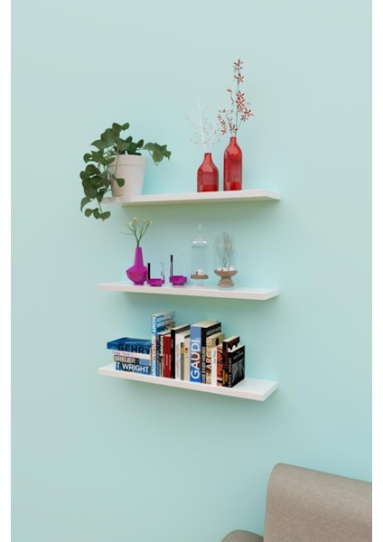 3g Tasarım Dekoratif Duvar Rafı, Uçan Raf Gizli Bağlantılı 60 cm Beyaz 3G-UR-09B modelleri