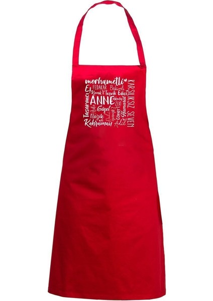 Kırmızı Anneye Önlük, Mutfak Şefi İçin Sevimli ve Şık Hediye, Pamuk, Beyaz
