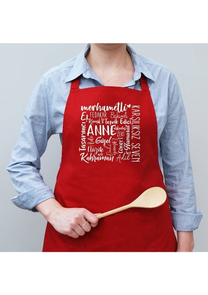Kırmızı Anneye Önlük, Mutfak Şefi İçin Sevimli ve Şık Hediye, Pamuk, Beyaz modelleri
