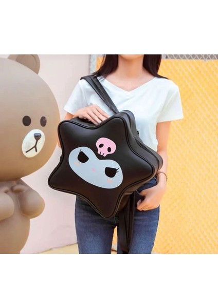 Sanrio Kawaii Kuromi Hello Kitty Siyah Beyaz Star Yıldız Lüx Deri Sırt Çantası Kadın Genç Kız Çocuk fiyatları