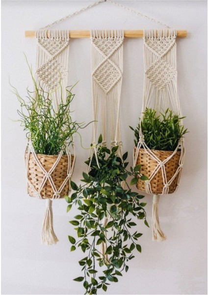 Makrome Ip Askı Üçlü Çiçeklik