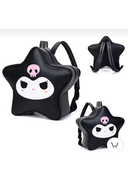 Sanrio Kawaii Kuromi Hello Kitty Siyah Beyaz Star Yıldız Lüx Deri Sırt Çantası Kadın Genç Kız Çocuk modelleri