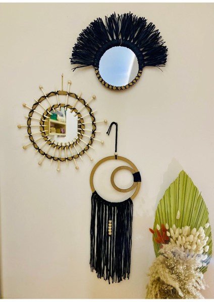 Bohem Hasır Duvar Dekorasyon Ürünü 3’lü Set