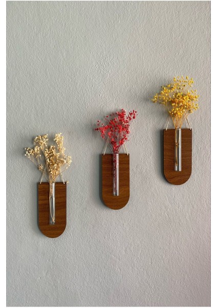 Ahşap Dekoratif 3'lü Duvar Çiçekliği (Çiçek Hediyeli)