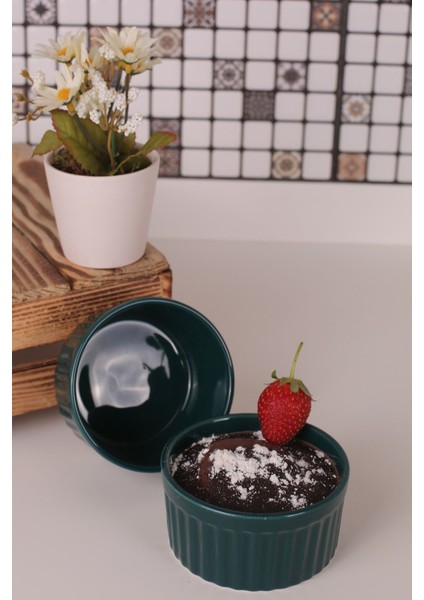 2 Li Yeşil Sufle Kabı Fırın Kabları 10X5 cm