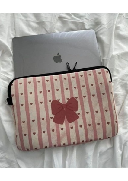 Kawaii Ekose Ribbon Notebook Laptop Tablet Kılıfı Evrak Seyahat Düzenleyici Çok Amaçlı Çanta Hediye