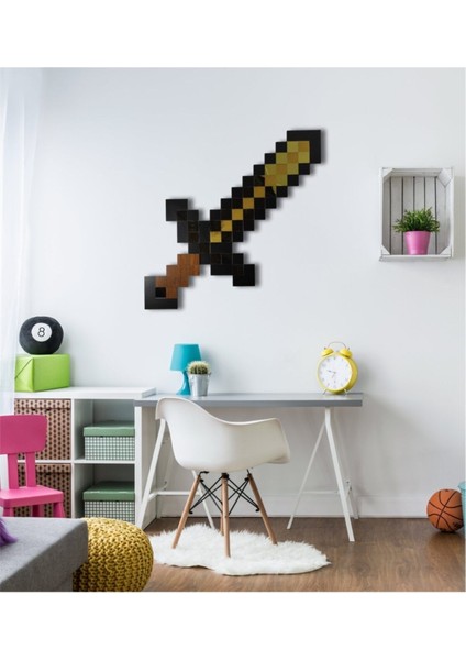 Minecraft Altın Kılıç 3 Boyutlu Duvar Dekorasyonu