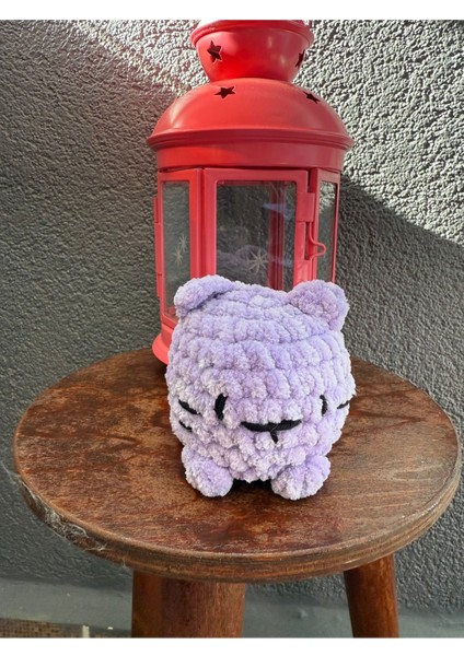 El Yapımı Örgü Mor Kedi Oyuncak Amigurumi