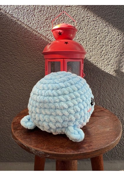 El Yapımı Örgü Beyaz- Mavi Balina Oyuncak Amigurumi