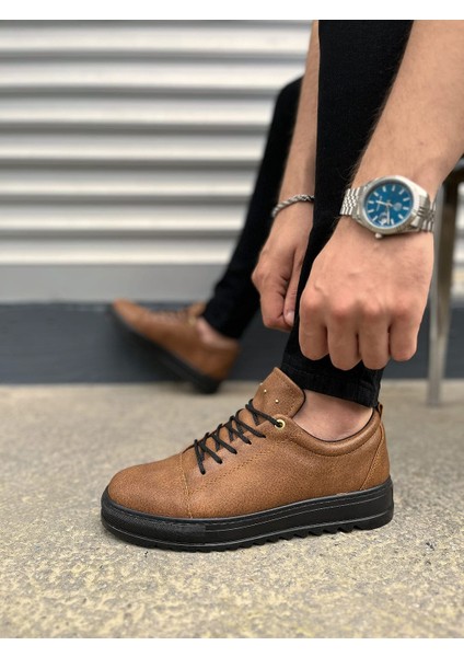 JY152 Cool Bağcıklı Cilt Erkek Günlük Spor Klasik Ayakkabı Cst - Taba