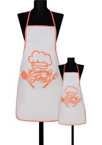 Turuncu 2'li Set Yetişkin ve Çocuk Sıvı Geçirmez Önlükler, Polyester, 50x100