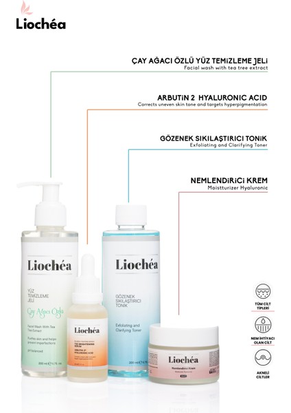 Liochéa Leke Karşıtı Cilt Bakım Seti | Tonik & Arbutin Serum & Jel & Krem | 4’lü Set