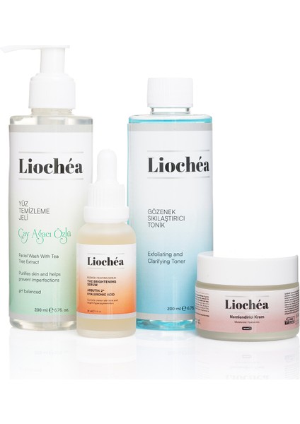 Liochéa Leke Karşıtı Cilt Bakım Seti | Tonik & Arbutin Serum & Jel & Krem | 4’lü Set