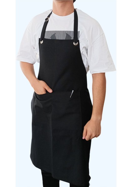 Ayar Askılı Duck Kumaştan Şef Önlüğü Garson Kafe Aşçı Barista Unisex Cepli Mutfak Önlük