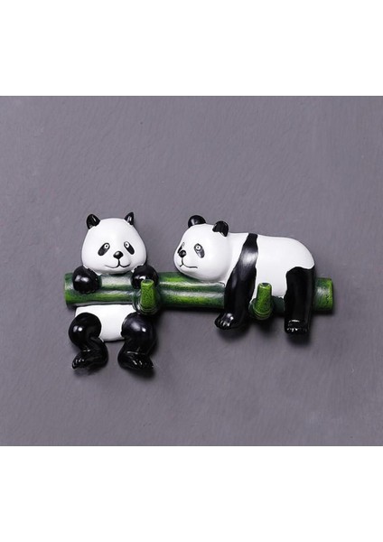 Dekoratif Ikili Modern Duvar Askılık Bambu Üstünde Panda Dekor
