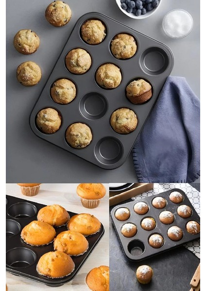 12 Bölmeli Muffin Kek Kalıbı 2 Li Set Yanmaz Yapışmaz Çörek Cupcake fiyatları