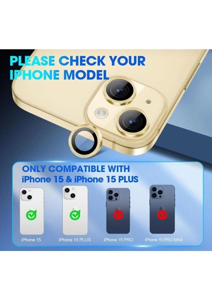 IPHONE 15 / 15 Plus Uyumlu Tempered Glass Kamera Lens Koruyucu