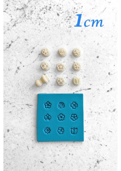 Mini Çiçekli Polimer Kil Seramik Hamuru Damga Seti - 1 cm