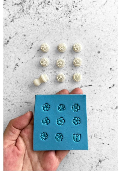 Mini Çiçekli Polimer Kil Seramik Hamuru Damga Seti - 1 cm modelleri