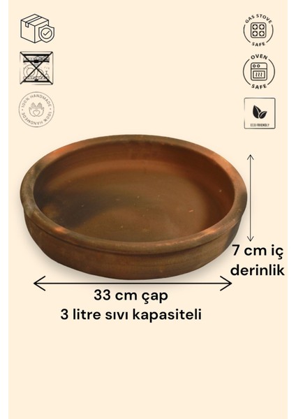 3'lü Toprak Güveç-Fırın Tepsisi-Pişirme Kabı Seti 37 Cm- 33 cm -28 cm