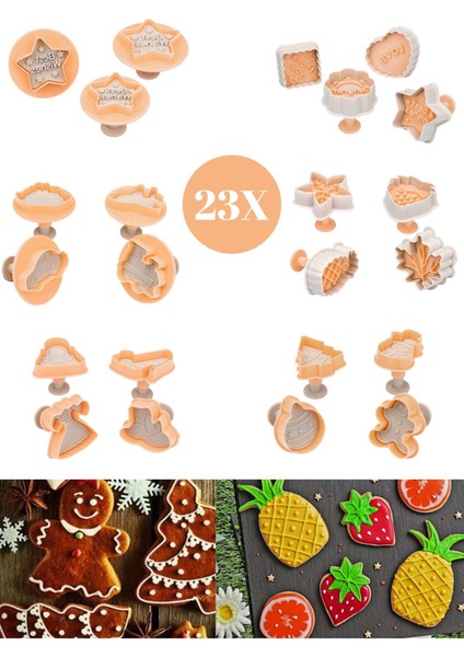 23'lü Eğlenceli Basmalı Kurabiye Kek Kalıpları Yılbaşı Temalı Kurabiye Kalıpları Christmas