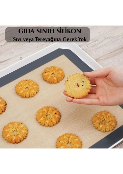 Gri Renk Silikon Kenar Ortası Cam Elyaf Yanmaz Yapışmaz Pişirme Ve Hamur Açma Matı 40*30 1 Adet indirimleri