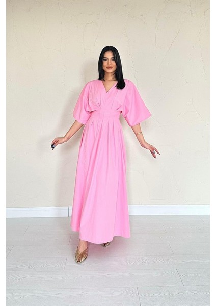 Pembe Pileli Uzun Elbise