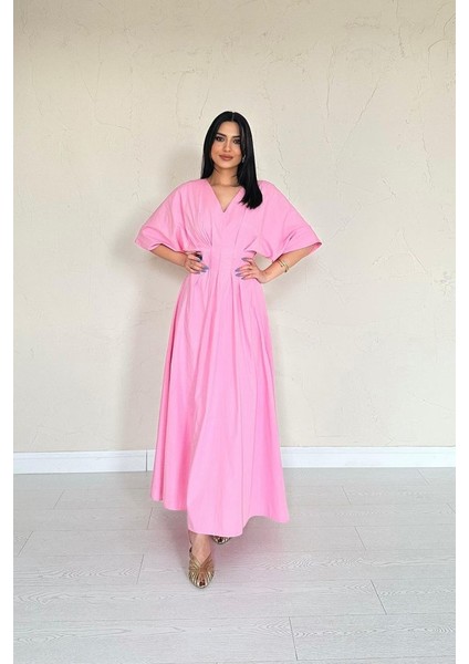 Pembe Pileli Uzun Elbise