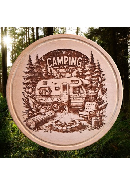 Camping Is My Therapy Temalı Ahşap Sunum Tahtası modelleri