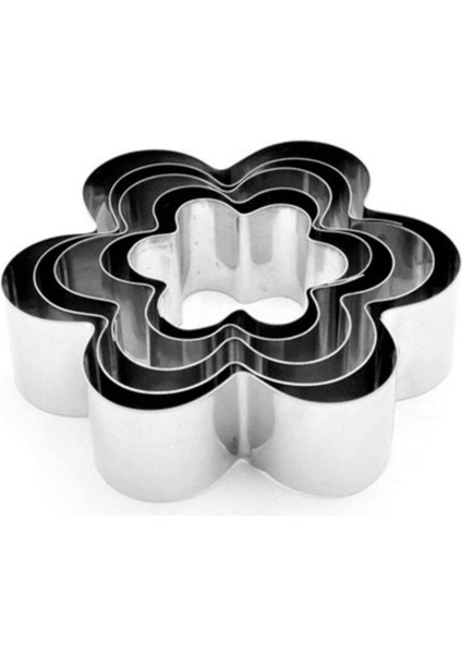 Kek Kurabiye Ve Pasta Kalıbı Paslanmaz Metal 5 Li Set Papatya Figürlü