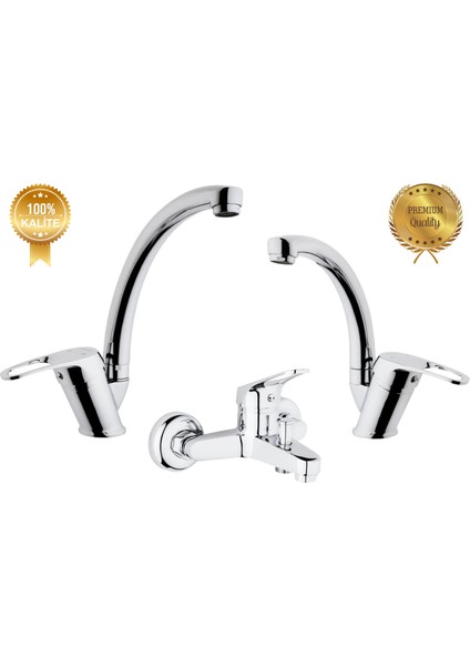 Kare Luxury Lavabo,banyo,evye Batarya Üçlü Set