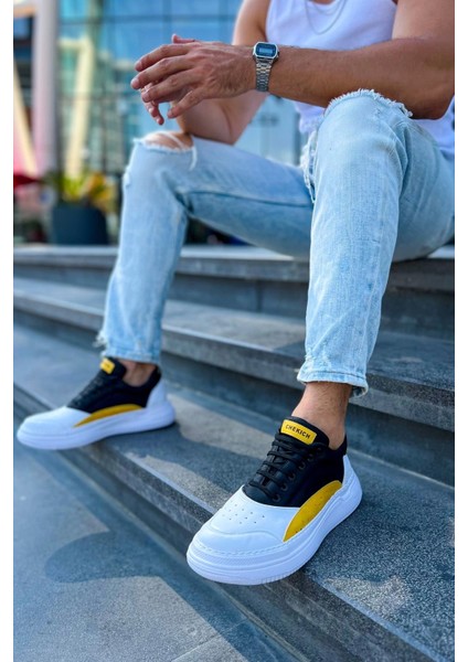 Literide Erkek Ayakkabı Beyaz Sarı Sıyah