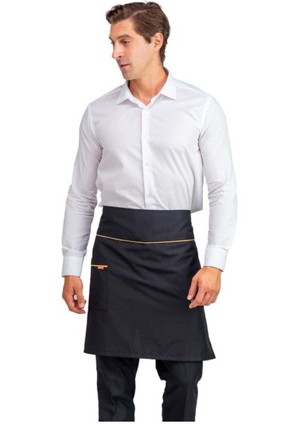 Şık Bel Önlük, Siyah Sarı Biye Detaylı, Konforlu ve Modern Tasarım, 70x54, Pamuk Polyester