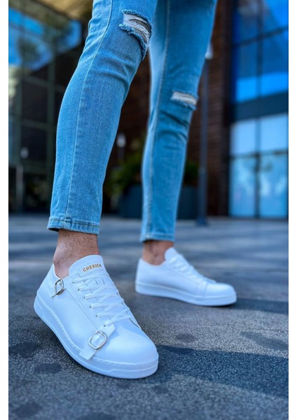 Side Buckle Erkek Ayakkabı Beyaz fırsatları