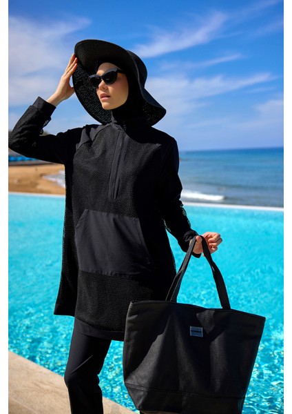 Siyah Fermuarlı Plaj Çantası CA2502-1
