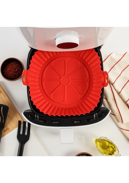 Silikon Airfryer Pişirme Kabı. Kırmızı