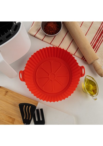 Silikon Airfryer Pişirme Kabı. Kırmızı