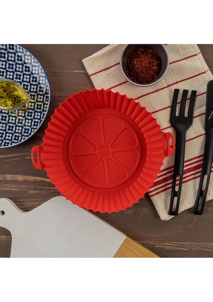Silikon Airfryer Pişirme Kabı. Kırmızı